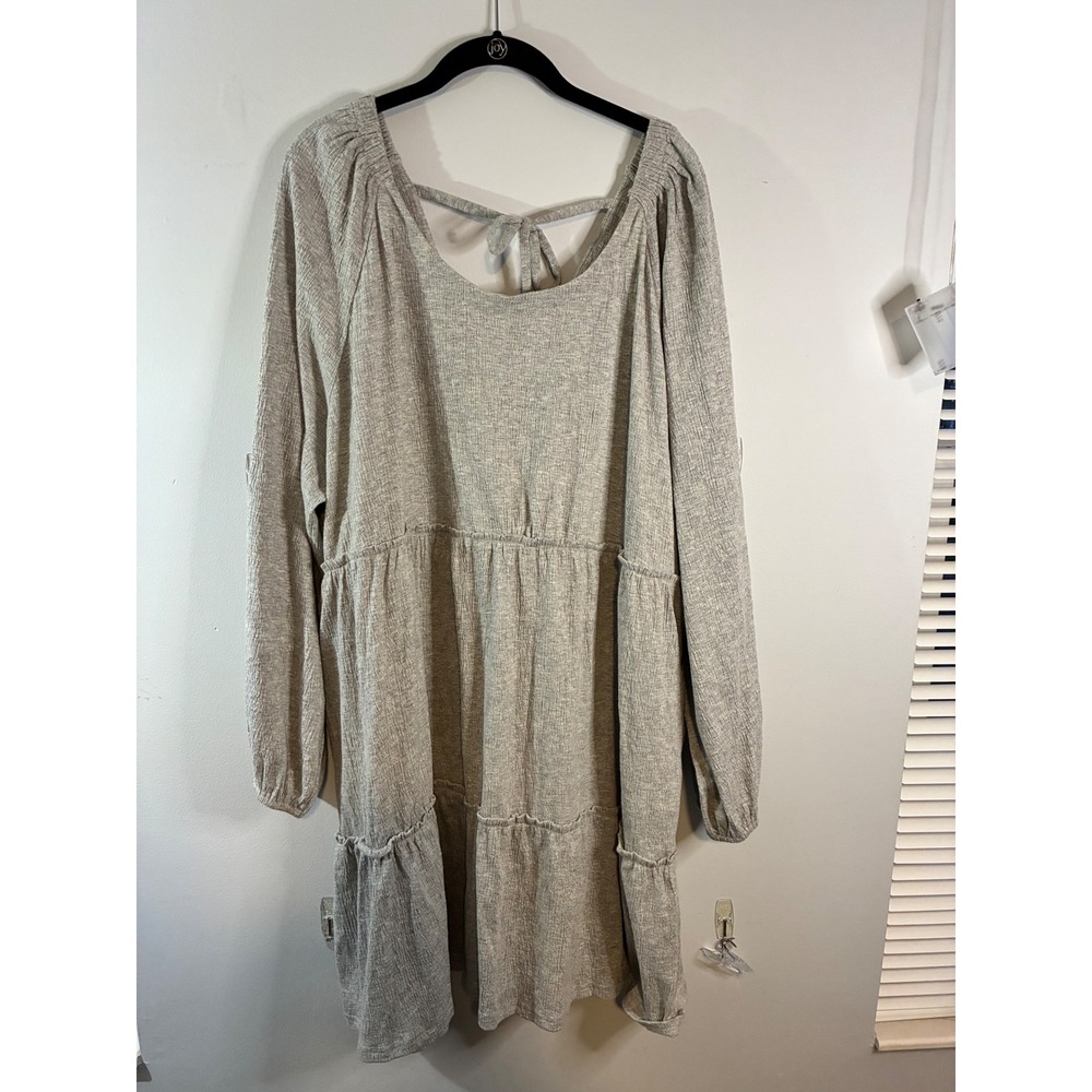 Heyson Tiered Mini Dress Long Sleeve Casual Tie Back Gray-Casual Boho-Size 2XL‎